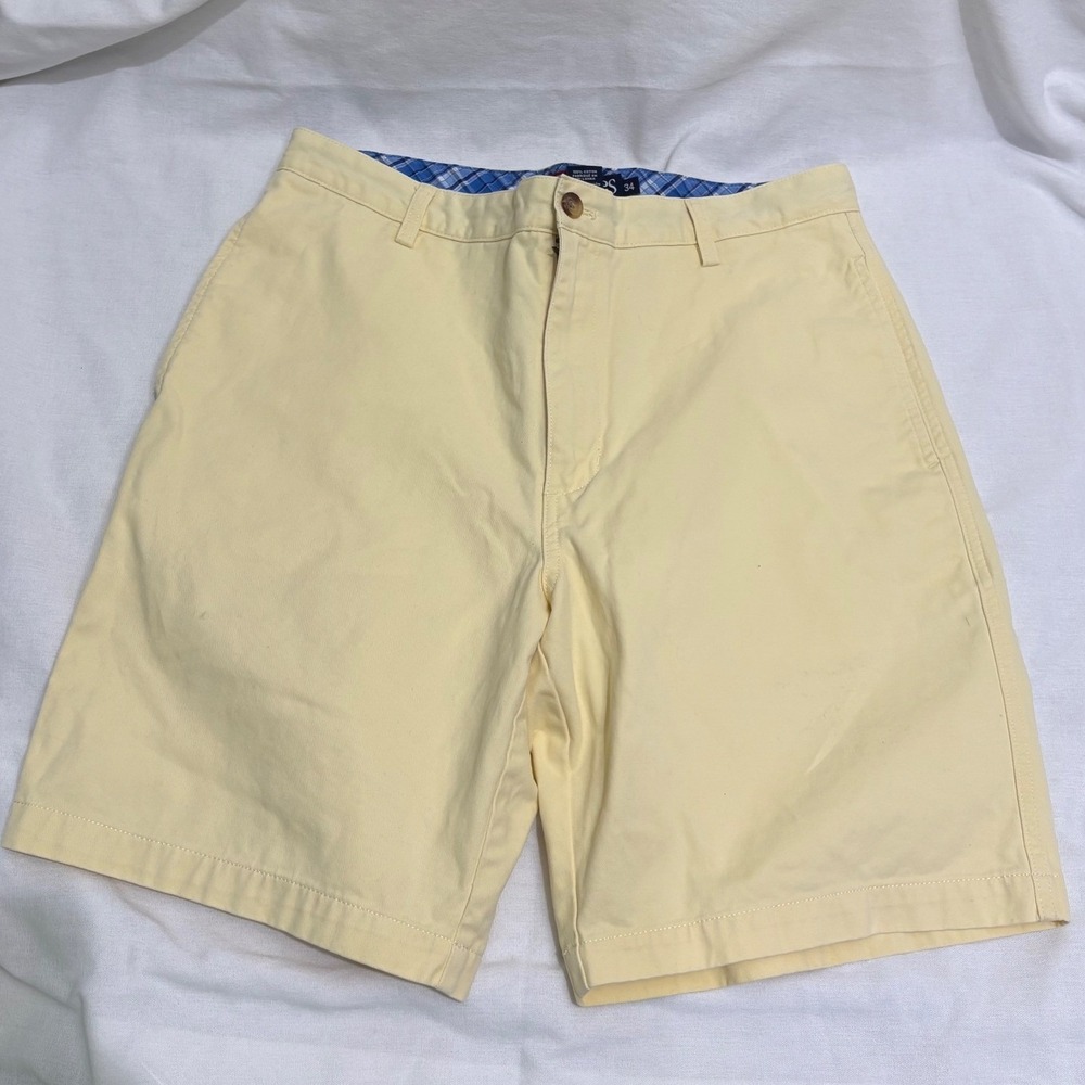 Chaps Mens Yellow Cotton Classic‎ Fit Flat Front Shorts Size 34 Summer Preppy